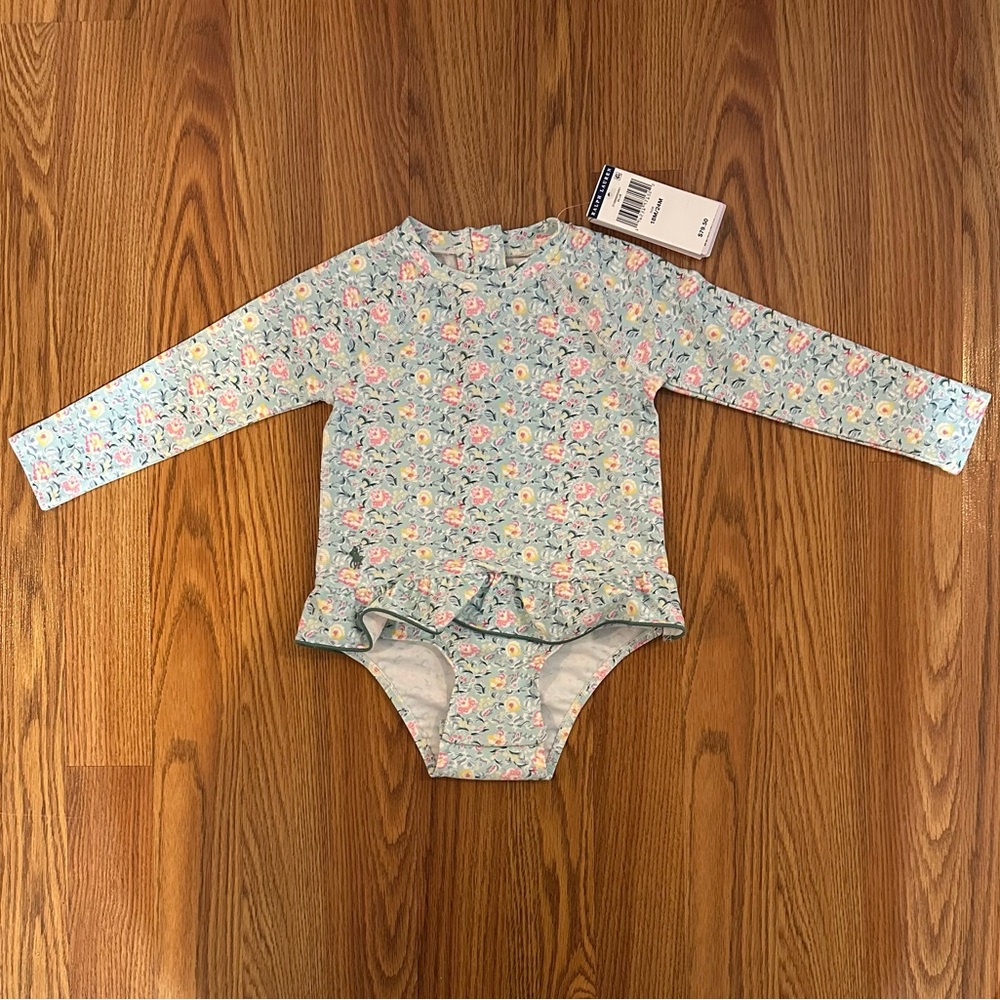 Polo Ralph Lauren Baby Floral Ruffled One-Piece Rash Guard & Swim Trunk 18-24M - Picture 3 of 6